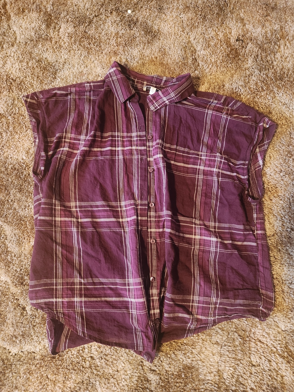 Lucky Brand Purple Plaid Button-Down Short Sleeve Shirt